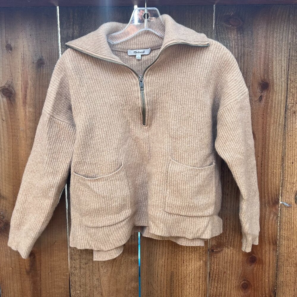 Madewell Beige Quarter Zip Long Sleeve Top